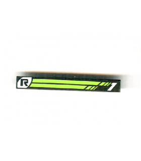 Black Tile 1 x 8 with 'R' and Lime Green Stripes and '1' Pattern (Sticker) - Set 8647